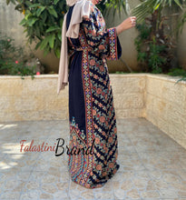 Amazing Dark Navy Multi Color Palestinian Embroidered Thobe Dress With Astonishing Embroidery