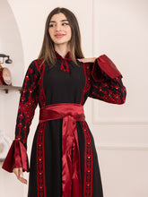 Karmel Black Embroidered Thob Dress with Satin Sleeves Details