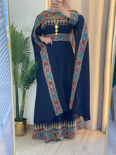 Elegant Navy Shoulder Drapes Embroidered 2 Pieces Dress