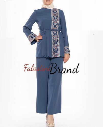 Elegant Blue Embroidered Suit