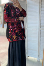Palestinian Black And Red Embroidered Jacket with Unique Sa3at Tatreez Pattern