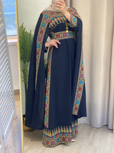 Elegant Navy Shoulder Drapes Embroidered 2 Pieces Dress