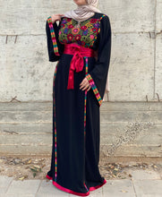 Elegant Black Ward Thob With Manajil Details and Satin Belt