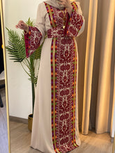 Asala Beige Palestinian Embroidered Thob with Beads and Manajil Details