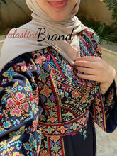 Amazing Dark Navy Multi Color Palestinian Embroidered Thobe Dress With Astonishing Embroidery