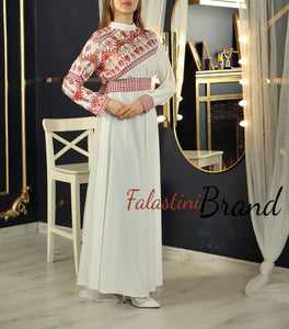 Stylish White Shoulder Details Embroidered Dress