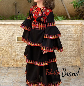 Little Girls Black and Red Ruffled Embroidered Spanish Like Dress