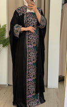 Zuhoor Black With Purple Pink Embroidered Strappy Dress and Abaya Set