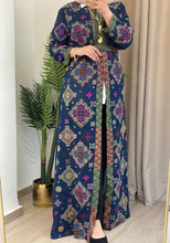 NAQSH Navy and Colorful Georgette Diamond Embroidered Open Abaya Kaftan