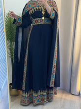 Elegant Navy Shoulder Drapes Embroidered 2 Pieces Dress