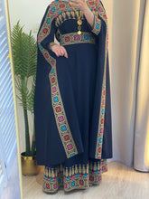 Elegant Navy Shoulder Drapes Embroidered 2 Pieces Dress
