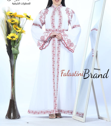 White Wide Sleeve Lined Embroidered Dress with Wonderful Embroidery