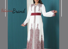 White and Red Palestinian Embroidered Kaftan Dress