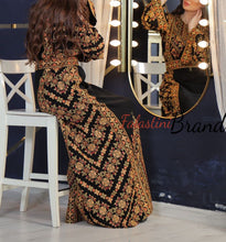 Amazing Black & Golden Palestinian Embroidered Thobe Dress With Astonishing Embroidery