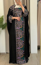 Zuhoor Black With Purple Pink Embroidered Strappy Dress and Abaya Set