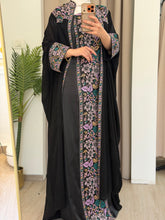 Zuhoor Black With Purple Pink Embroidered Strappy Dress and Abaya Set