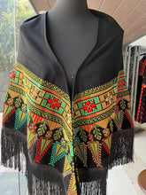 Black embroidered shawl with stylish machine embroidery