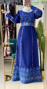 Unique Royal Blue Palestinian Embroidered Thob Dress with Perry Embroidery