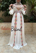 White Satin Flowy Thob Dress With Silver Gorgeous Embroidery