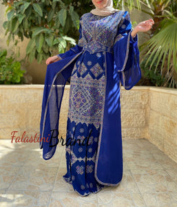 Stylish Mermaid Royal Blue Palestinian Embroidered Dress