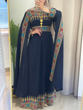 Elegant Navy Shoulder Drapes Embroidered 2 Pieces Dress