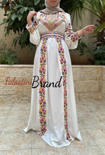 White Satin Flowy Thob Dress With Silver Gorgeous Embroidery