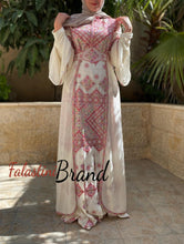 Stylish Mermaid White Palestinian Embroidered Dress with Skirt Side Details