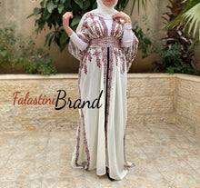 White & Red Embroidered Open Abaya/Bisht