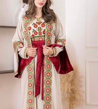 Haya Beige Dress and Abaya Set with Palestinian Floral Embroidery