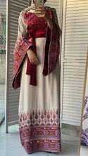 Very Unique Radan Sleeves Beige and Burgundy Thobe with Dense Embroidery and Satin Details
