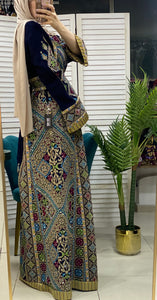 Full of Details Navy Palestinian Embroidered Thobe Dress with Kashmir Details