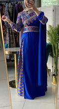 Elegant Royal Blue Shoulder Details Embroidered Dress