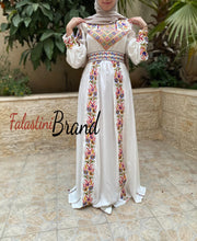 White Satin Flowy Thob Dress With Silver Gorgeous Embroidery