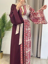 MAZEEJ Beige and Burgundy Embroidered Abaya