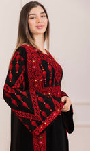 Rawnaq Black With Red Dress and Abaya Set with Palestinian Embroidery