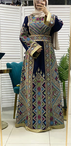 Full of Details Navy Palestinian Embroidered Thobe Dress with Kashmir Details