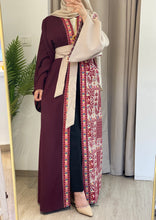 MAZEEJ Beige and Burgundy Embroidered Abaya