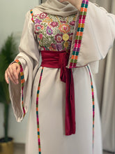 Elegant Beige Ward Thob With Manajil Details and Satin Belt