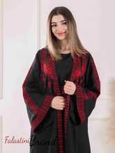 Elegant Black and Burgundy Dress and Abaya Set with Palestinian Embroidery