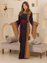 Horeya Black and Burgundy Thob Dress with Golden Embroidery