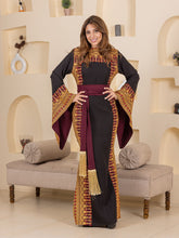 Horeya Black and Burgundy Thob Dress with Golden Embroidery