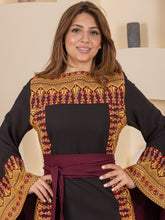 Horeya Black and Burgundy Thob Dress with Golden Embroidery