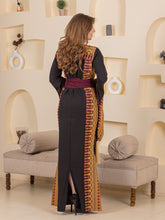 Horeya Black and Burgundy Thob Dress with Golden Embroidery