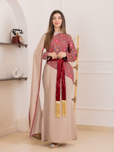 Juman Beige and Red Mermaid Half Embroidered Thob Dress