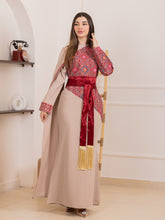 Juman Beige and Red Mermaid Half Embroidered Thob Dress
