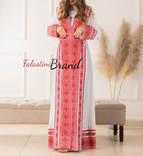 Elegant Palestinian White Chiffon Embroidered Open Abaya Kaftan Long Sleeve With Stylish Embroidery