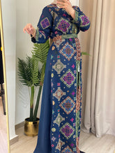NAQSH Navy and Colorful Georgette Diamond Embroidered Open Abaya Kaftan
