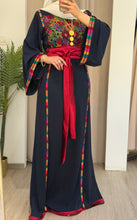 Elegant Navy Ward Thob With Manajil Details and Satin Belt