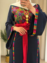 Elegant Navy Ward Thob With Manajil Details and Satin Belt