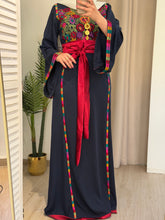 Elegant Navy Ward Thob With Manajil Details and Satin Belt